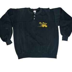Vintage 80s/90s Bus Driver graphic black henley neck sweatshirt adult sz XL